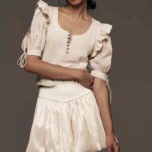 By Anthropologie Embroidered Puff Sleeve Top NWT